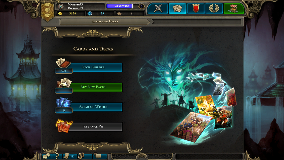Might & Magic: Duel of Champions (Windows) screenshot: Heart of Nightmares - New deck management menu