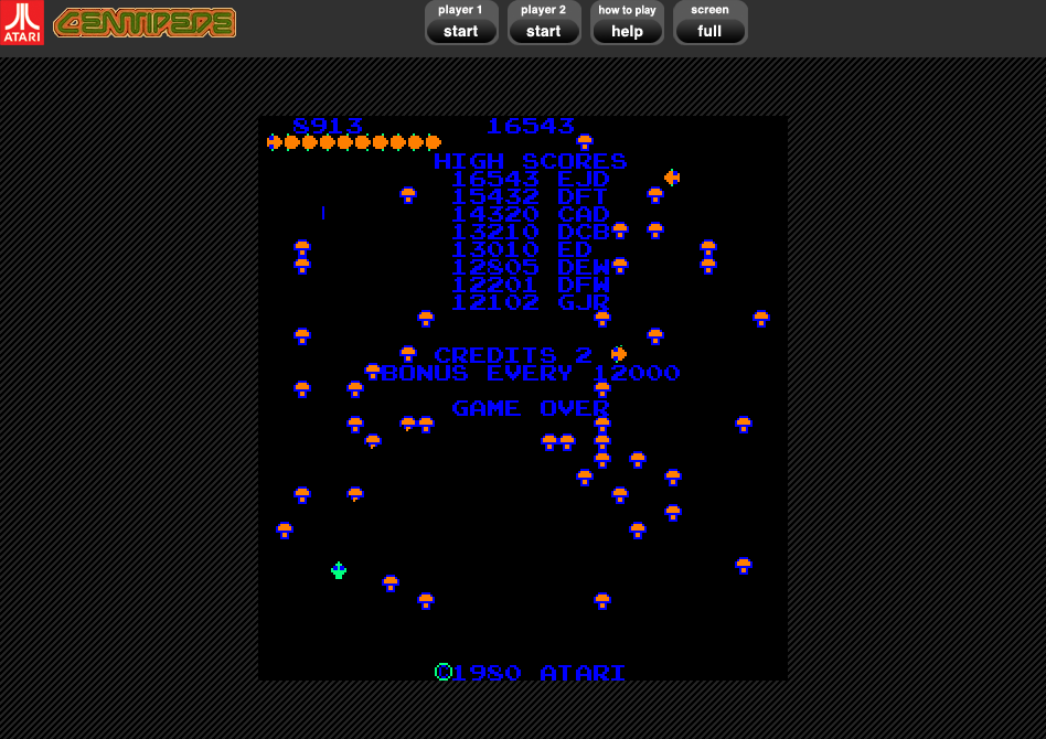 Screenshot of Centipede (Browser, 1981) MobyGames