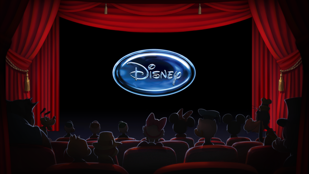 Castle of Illusion Starring Mickey Mouse (Windows) screenshot: The game begins with Disney characters watching company logos in the movie theater