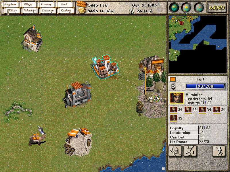 Seven Kingdoms: Ancient Adversaries (Windows) screenshot: Playing a custom single-player game as the Egyptians on a randomly generated map.
