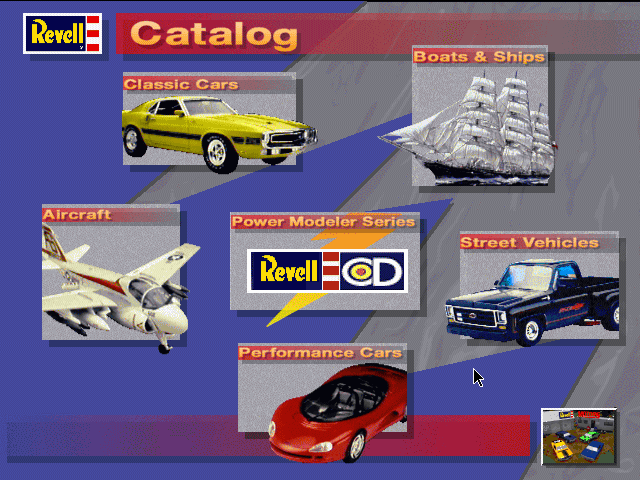 Backroad Racers (DOS) screenshot: Browsing the model catalog.