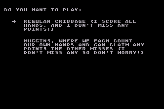 King Cribbage (Atari 8-bit) screenshot: Choose Game Type