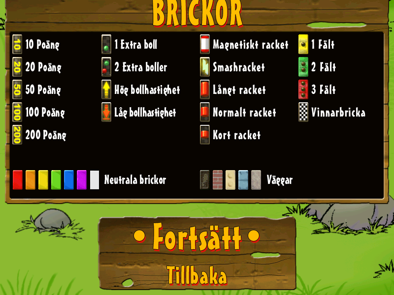 Magnus & Myggen: Hold da helt ferie (Windows) screenshot: Different kinds of bricks (Superracket)