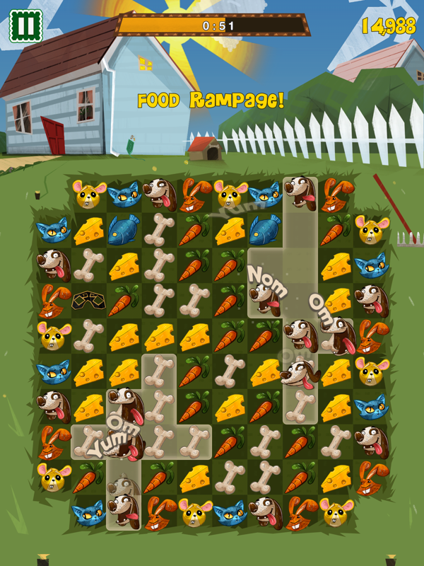 Feeding Time (iPhone) screenshot: The player can tap on multiple animals at once to start food combos.
