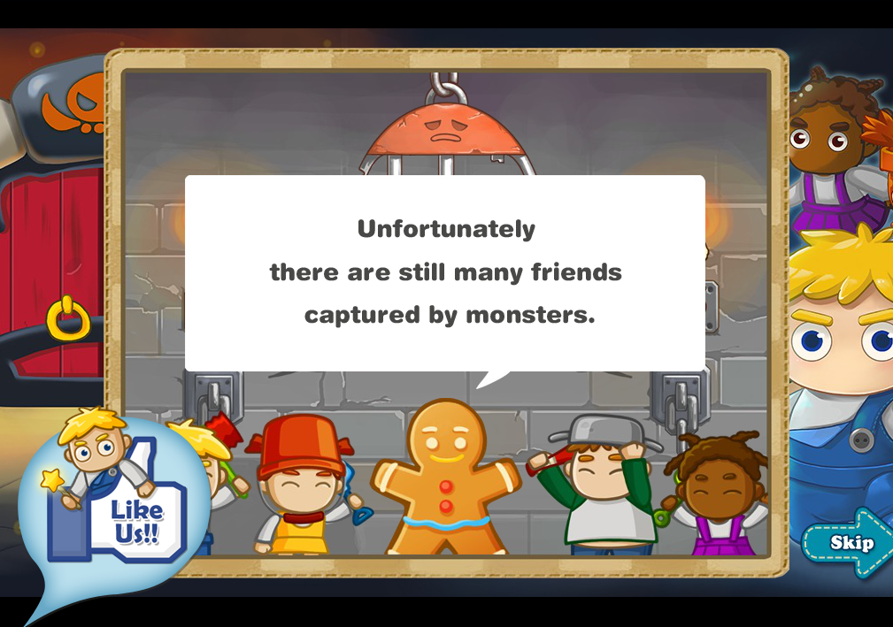 MonsterBusters (Browser) screenshot: "Thank you, Mario! But our Princess is in another castle!"