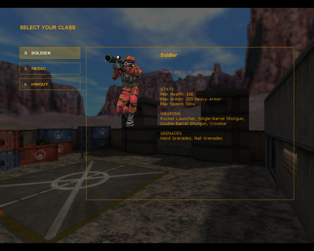 Team Fortress Classic (Linux) screenshot: I need to choose what I'll be.