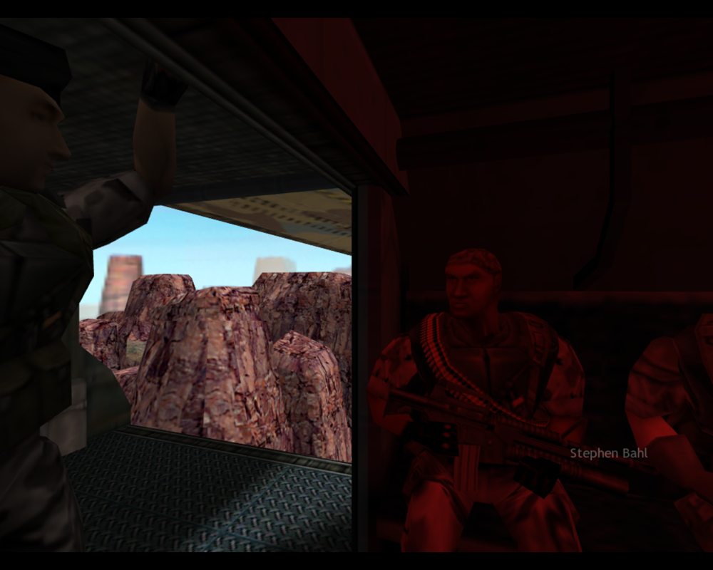 Half-Life: Opposing Force (Linux) screenshot: Flying in with your fellow soldiers.