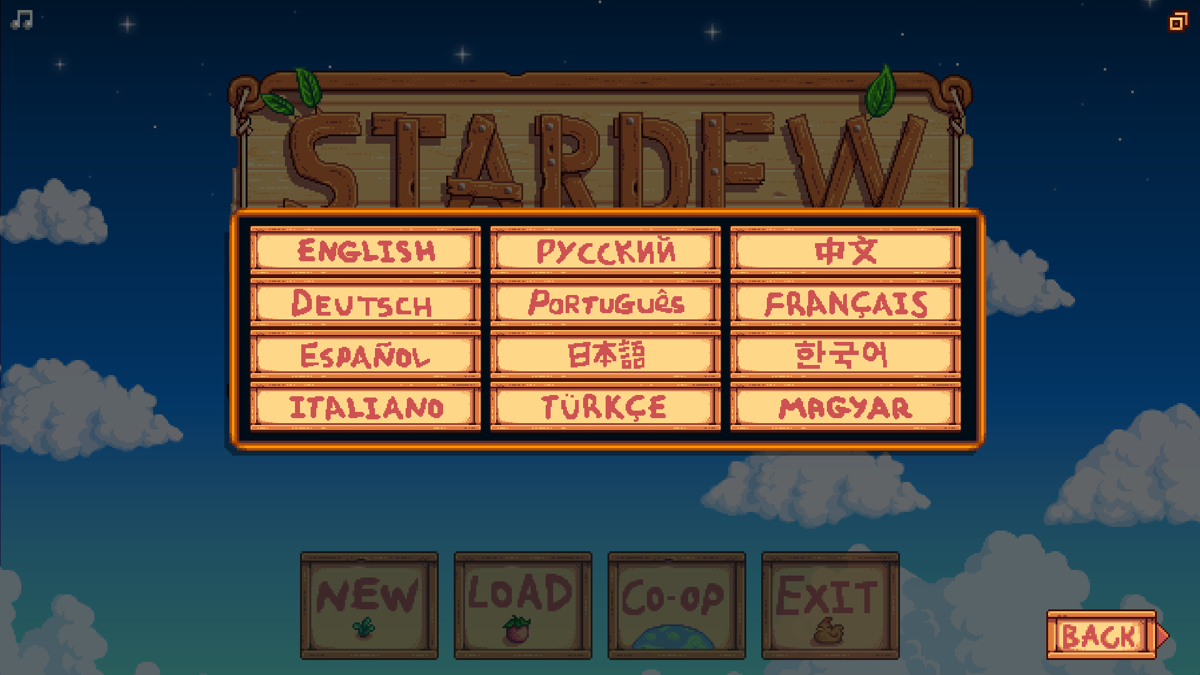 Stardew Valley (Windows) screenshot: Language selection