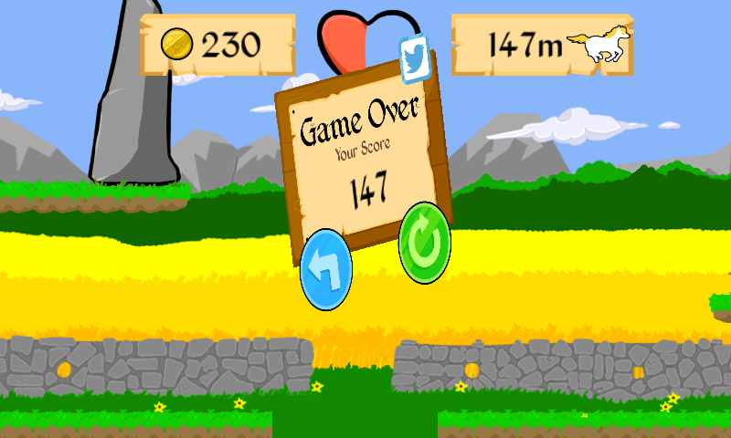 Sir Dashing (Android) screenshot: Game over