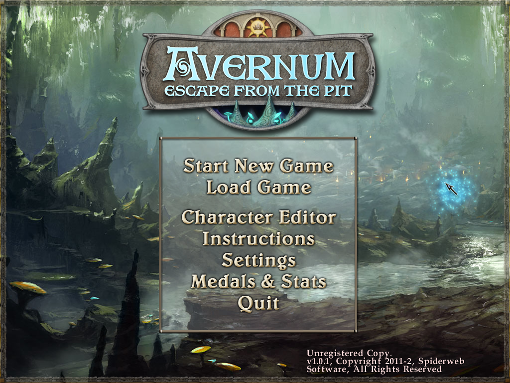 Avernum: Escape From the Pit (Windows) screenshot: Main menu screen.