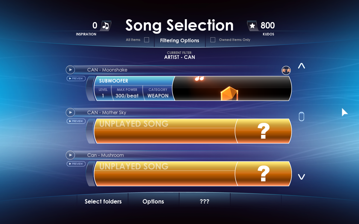 Symphony (Windows) screenshot: Song selection - Playing Moonshake created the subwoofer item