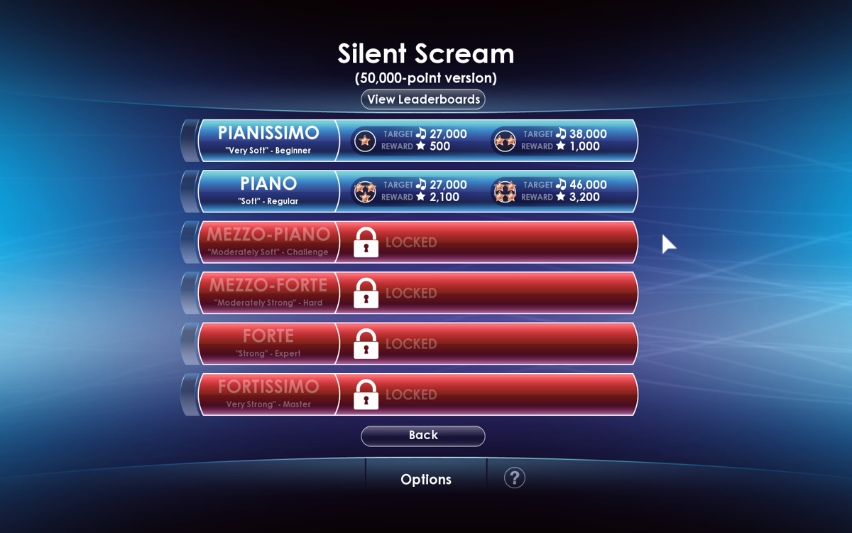 Symphony (Windows) screenshot: There are six difficulties that are gradually unlocked