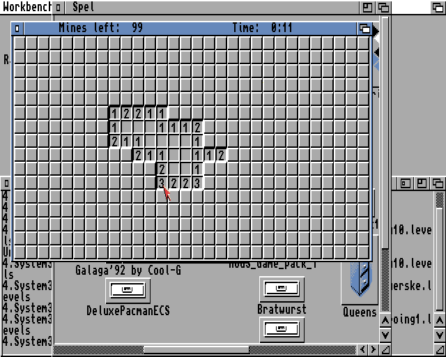 <small>AMines (Amiga) screenshot:</small><br> Starting out