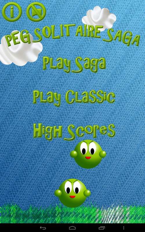 Peg Solitaire Saga (Android) screenshot: Title screen