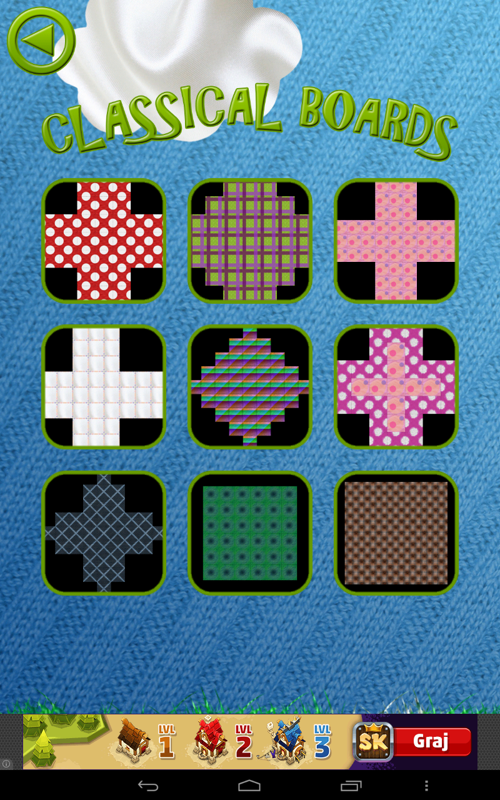 Peg Solitaire Saga (Android) screenshot: Choosing a level in "Classic" mode.