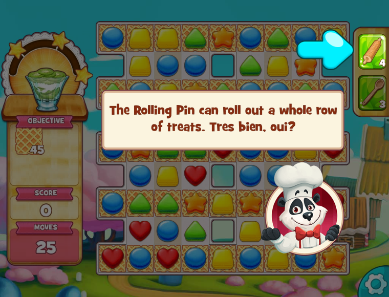 Cookie Jam (Browser) screenshot: Introducing the rolling pin
