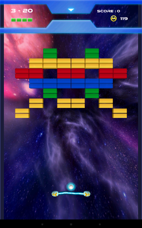 Smash (Android) screenshot: Space Invaders strike back on level 3-20.
