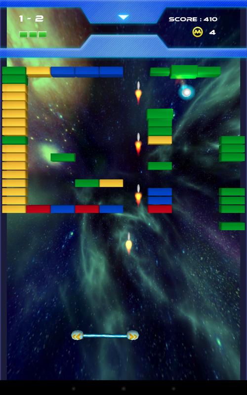 Smash (Android) screenshot: The missile powerup. The paddle shoots missiles automatically.