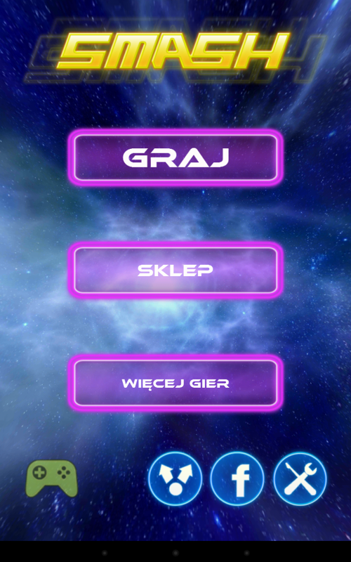 Smash (Android) screenshot: Main menu. The game comes in a number of languages and sets itself to the user's language, in this case Polish.