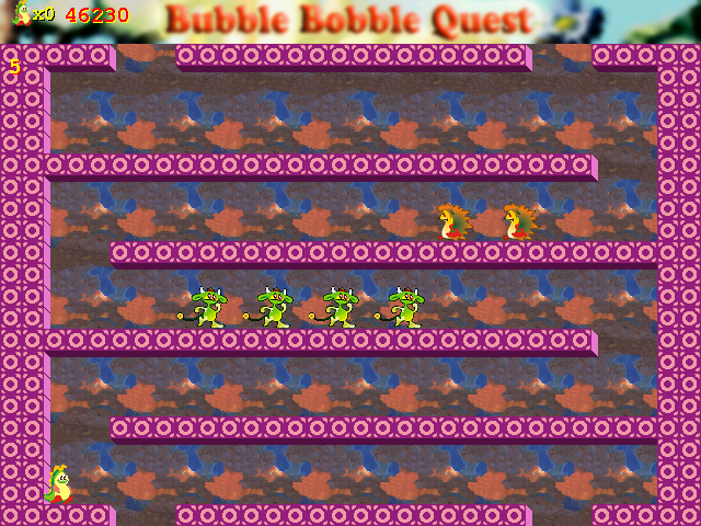 Bubble Bobble Quest (Windows) screenshot: Level five: new enemy