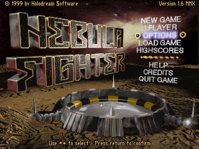 Nebula Fighter (Windows) screenshot: The game's main menu