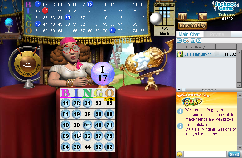 Fortune Bingo (Browser) screenshot: You can avoid marking the "free" spot on the card.