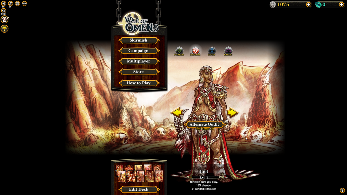 War of Omens (Browser) screenshot: Daramek heroine. This faction specializes in sacrifices.
