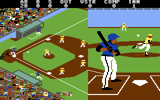 Championship Baseball (Commodore 64) screenshot: And here's the pitch!