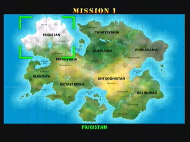 Heavy Weapon Deluxe (Zeebo) screenshot: The map shows where the missions take place.