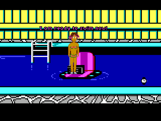 Mika's Surreal Dream II: The Dream Comes True!? (Windows) screenshot: In the bikini at Maniac Mansion's pool