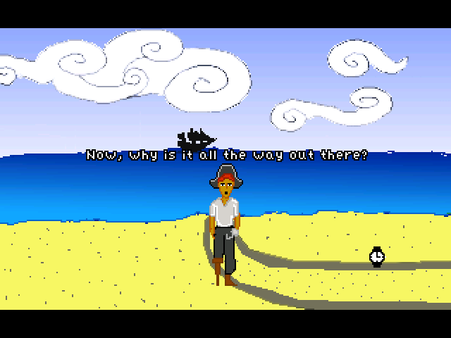 The Lost Treasure of RON (Windows) screenshot: Hooky McPegleg arriving upon the shores