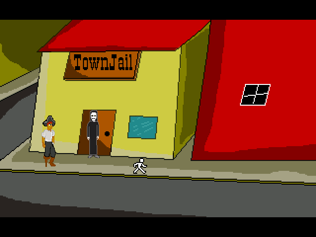 The Lost Treasure of RON (Windows) screenshot: Meeting Mr. Reaper near Town Jail
