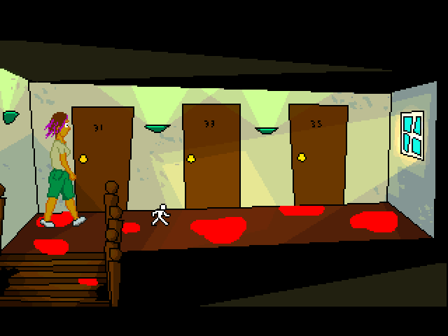 Mika's Surreal Dream II: The Dream Comes True!? (Windows) screenshot: Corridor to Mika's flat is full of blood
