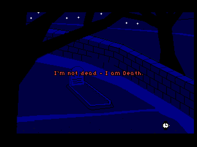 Mika's Surreal Dream II: The Dream Comes True!? (Windows) screenshot: Mr. Reaper appears in grave somehow