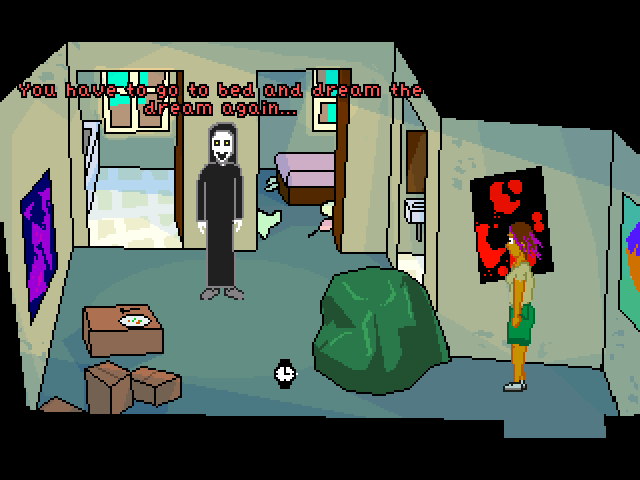 Mika's Surreal Dream II: The Dream Comes True!? (Windows) screenshot: Mika meets Mr. Reaper in her flat
