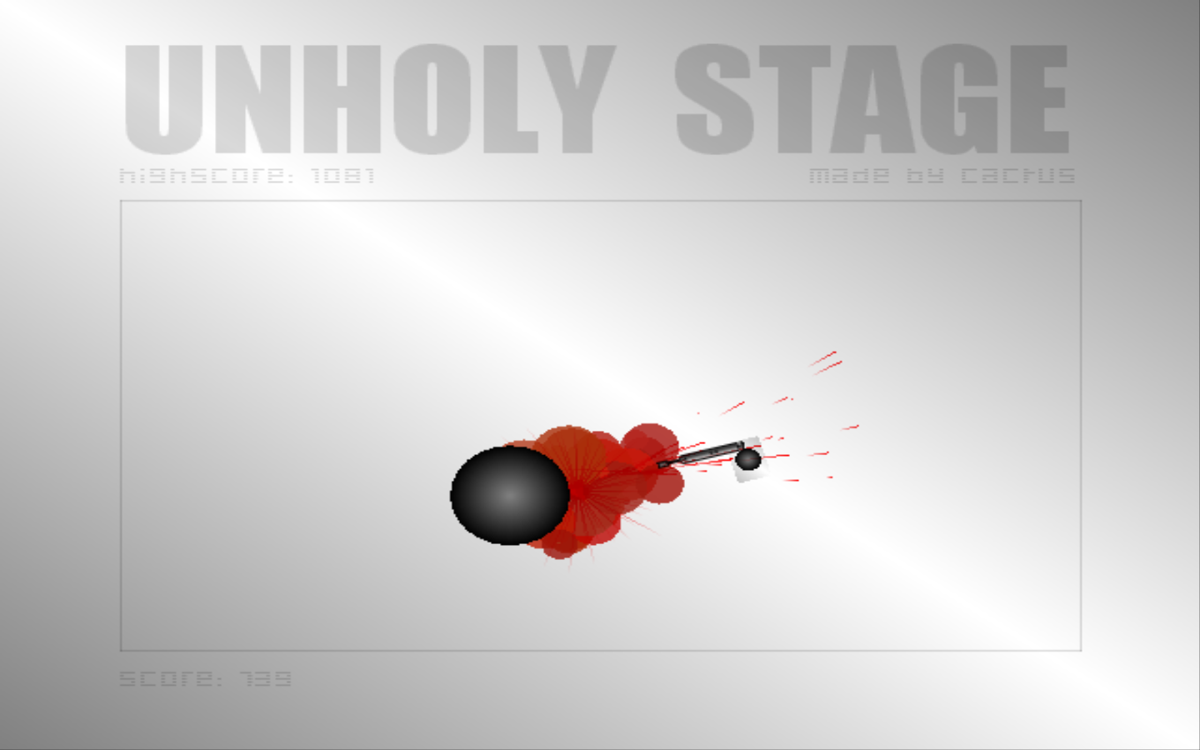 Unholy Stage (Windows) screenshot: The spheres bleed profusely. Interesting that they look just like the protagonist's head. When shot, spheres shrink until they disappear, but they quickly grow back if not destroyed.