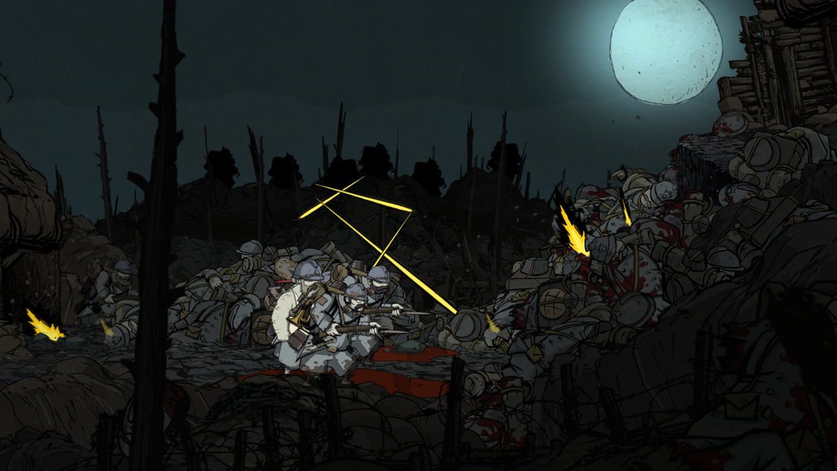 Valiant Hearts: The Great War (Windows) screenshot: As the war escalates, we see more and more gruesome scenes