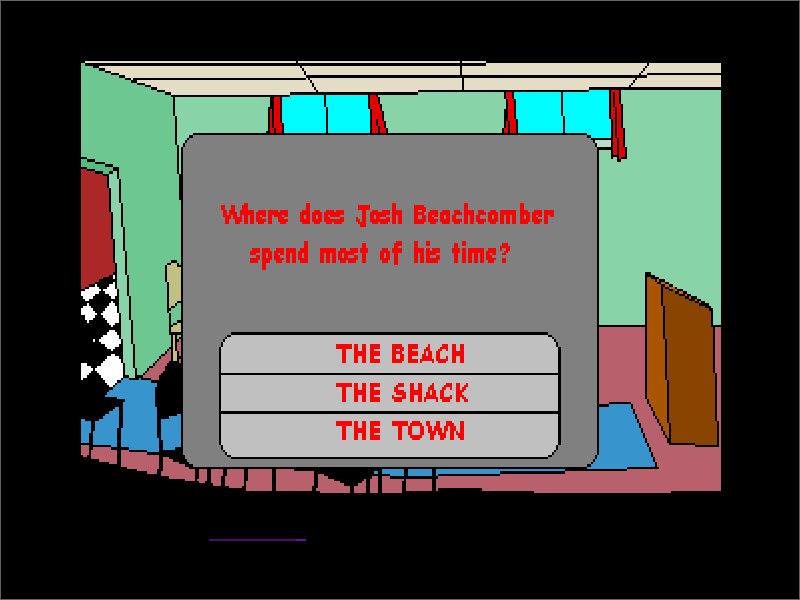 ROTN Quiz Game (Windows) screenshot: 1st question is about a surfer from <moby game="Purity of the Surf">Purity of the Surf</moby>