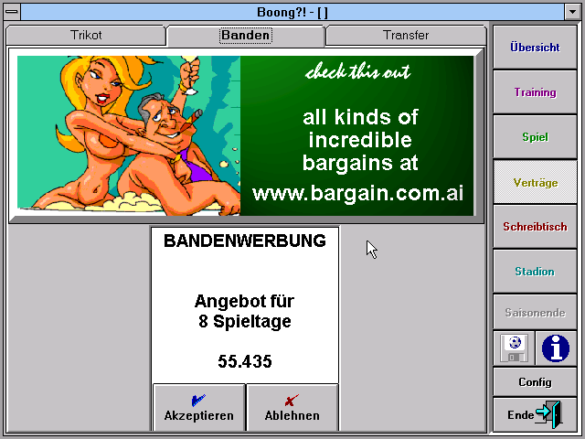 Boong!?: Die ultimatiefe Fußballsimulation (Windows 3.x) screenshot: Buying some advertising banners for the stadium