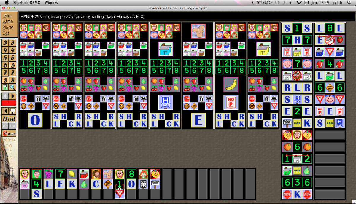 Sherlock (Macintosh) screenshot: Main Board Game
