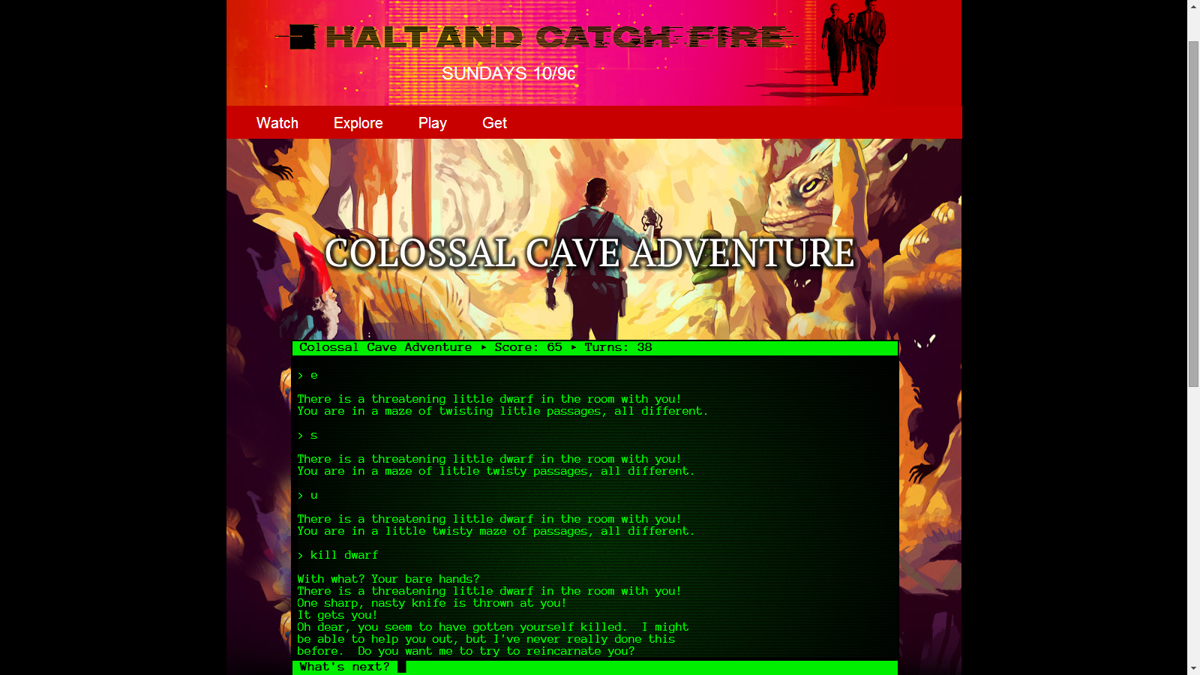 Colossal Cave Adventure (Browser) screenshot: From bad to worse!