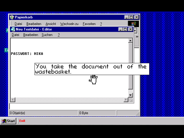That Crazy World (Windows) screenshot: Recycle Bin stored the document with password