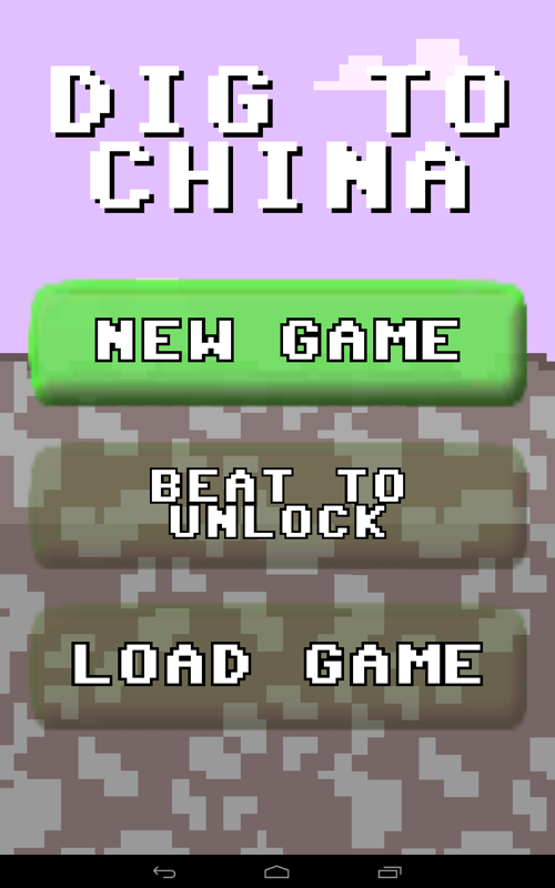 Dig to China (Android) screenshot: Main menu, at the beginning, with the speedrun mode still locked