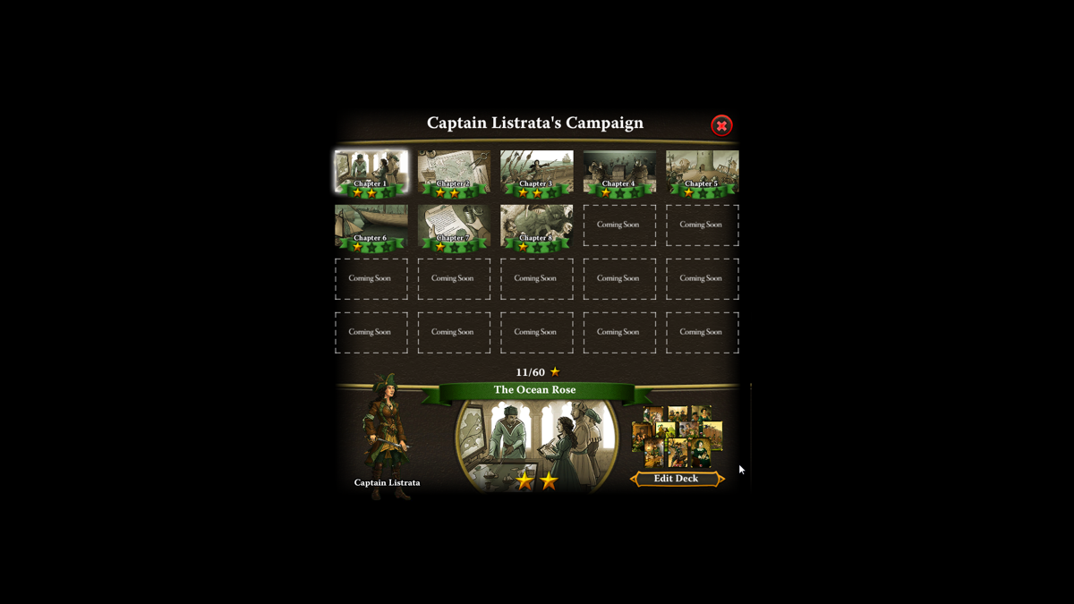 War of Omens (Browser) screenshot: Currently there is only Captain Listarta's campaign, and even that doesn't have all of its chapters yet.