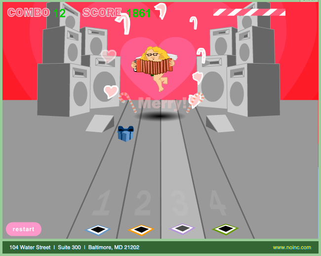 Accordion Hero (Browser) screenshot: Longer chains of tougher moves yield more exciting player-specific special effects