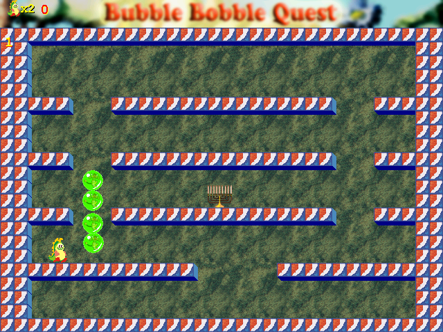 Bubble Bobble Quest (Windows) screenshot: Blow bubbles on the enemies.