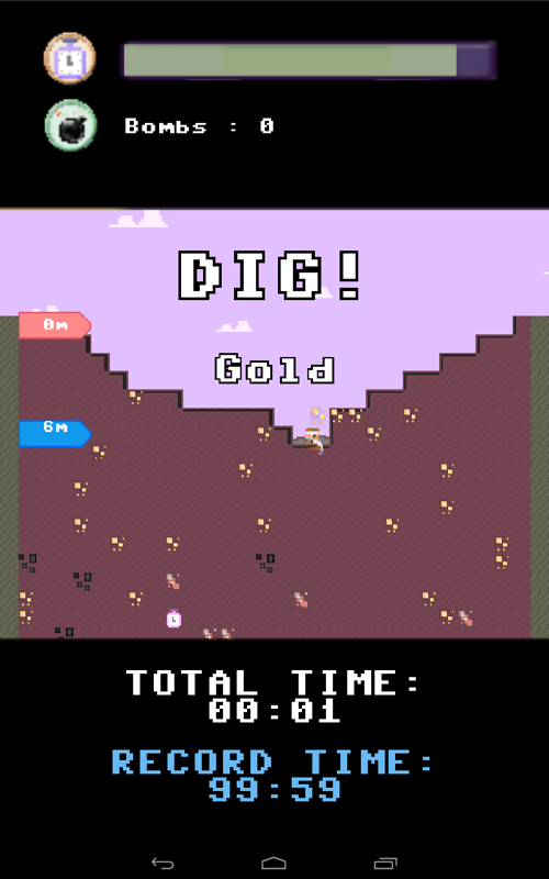 Dig to China (Android) screenshot: The bonus mode, with the total time you've been playing for.