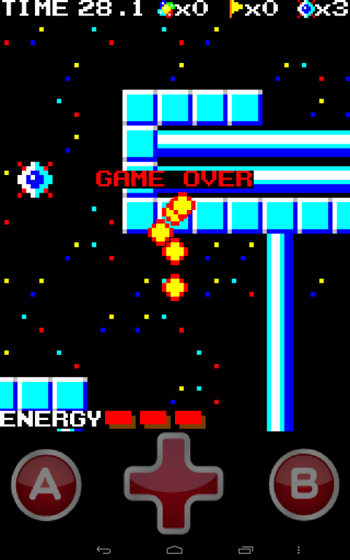 Missile Panic (Android) screenshot: Exploding against a wall - game over.