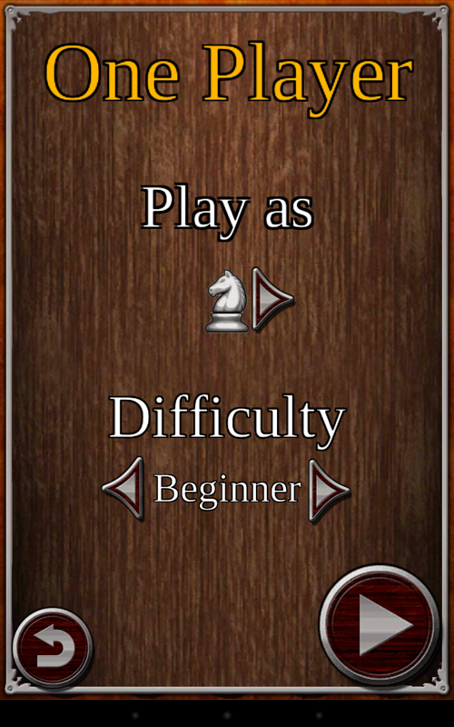 Chess (Android) screenshot: Starting an one-player game