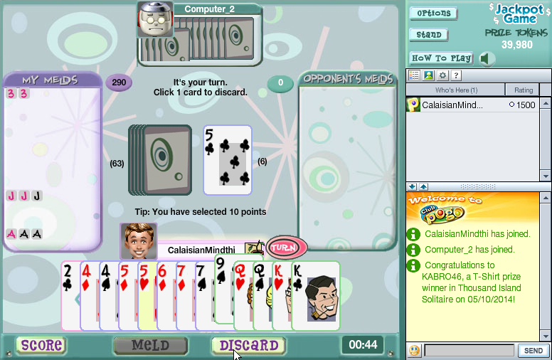 Canasta (Browser) screenshot: Discarding a card.